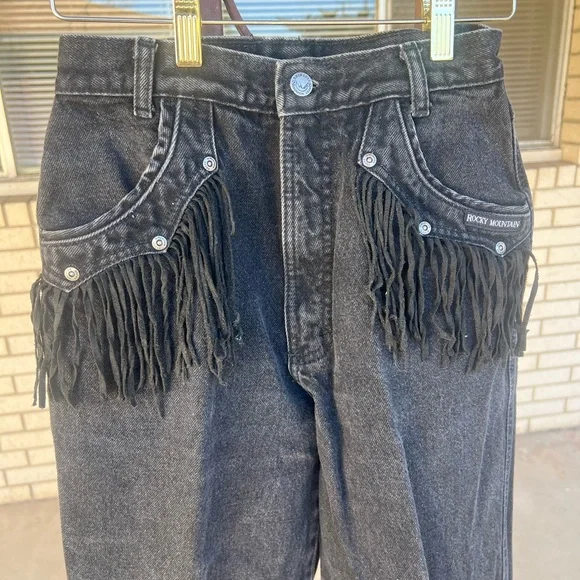 Rocky Mountain RARE Vintage Black Fringe Jeans - Picture 1 of 12